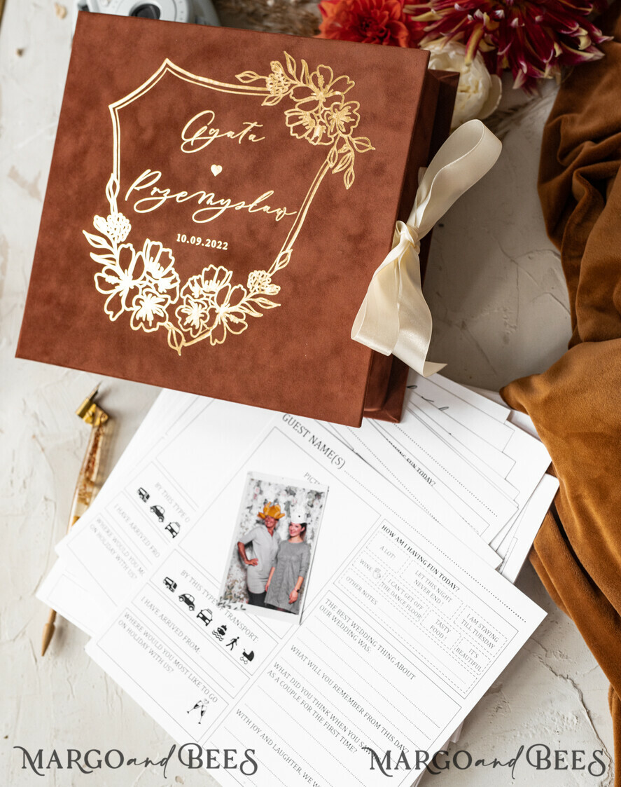 WEDDING GUEST BOOKS alternative guest book   gold terracotta  Alternative Guestbook Wedding Mad Lib Sheets in Velvet Box Marriage advice mad lib Box Instax Leave a Note to Bride & Groom Personalised Box