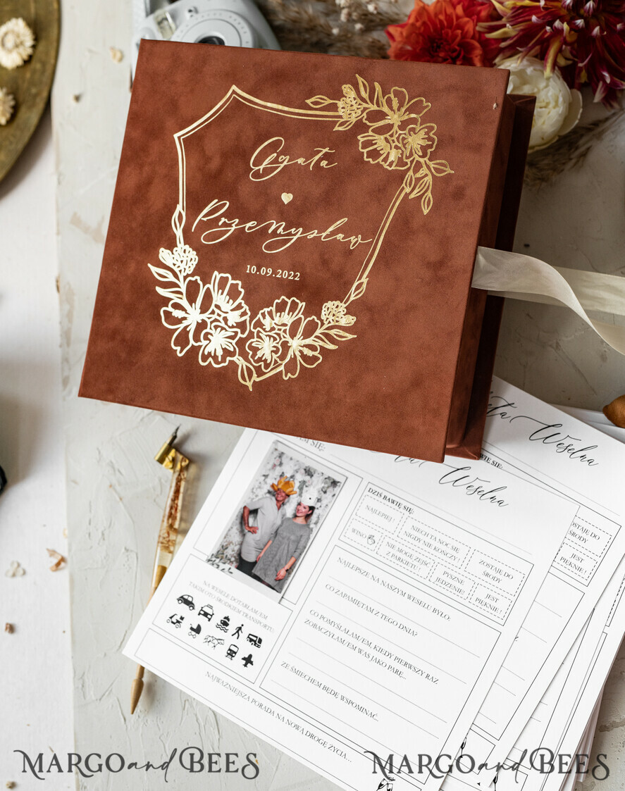 WEDDING GUEST BOOKS alternative guest book   gold terracotta  Alternative Guestbook Wedding Mad Lib Sheets in Velvet Box Marriage advice mad lib Box Instax Leave a Note to Bride & Groom Personalised Box