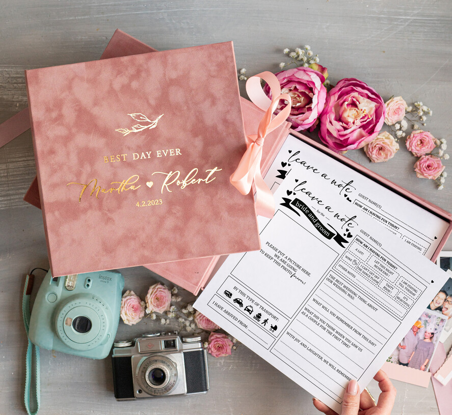 WEDDING GUEST BOOKS alternative guest book  Alternative Guestbook Wedding Mad Lib Sheets in Velvet Box Marriage advice mad lib Box Instax Leave a Note to Bride & Groom Personalised Box