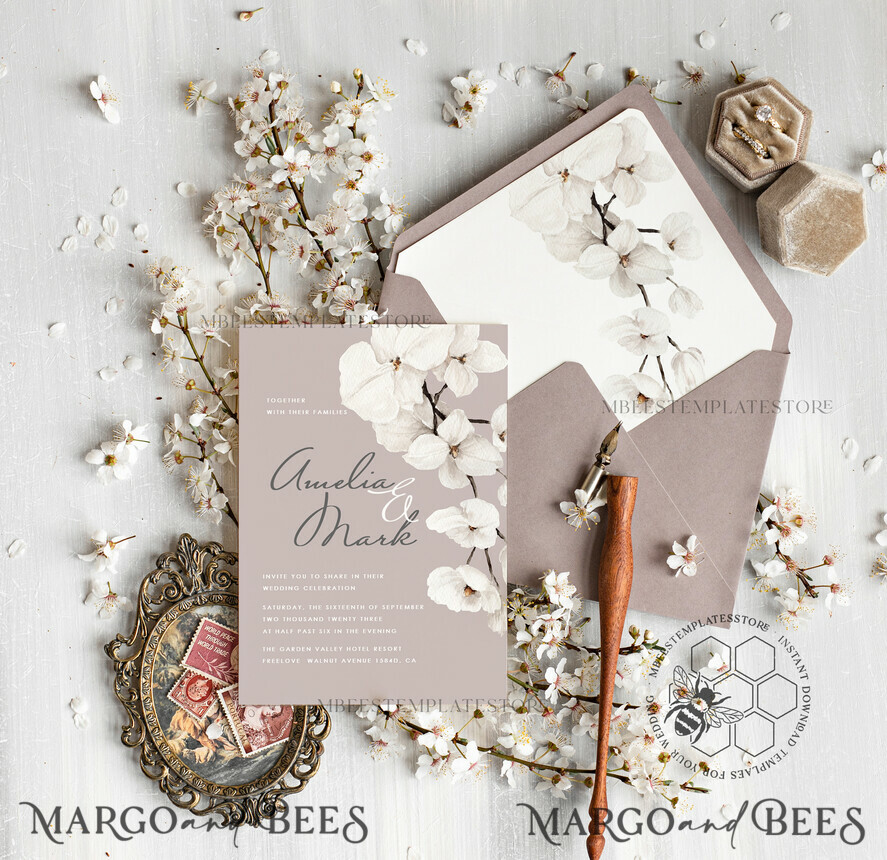 TEMPLETT wedding invitation download Elegant wedding invitation template, Instant download Invite, Printable Invites For Home Printing, violet boho wedding invitations