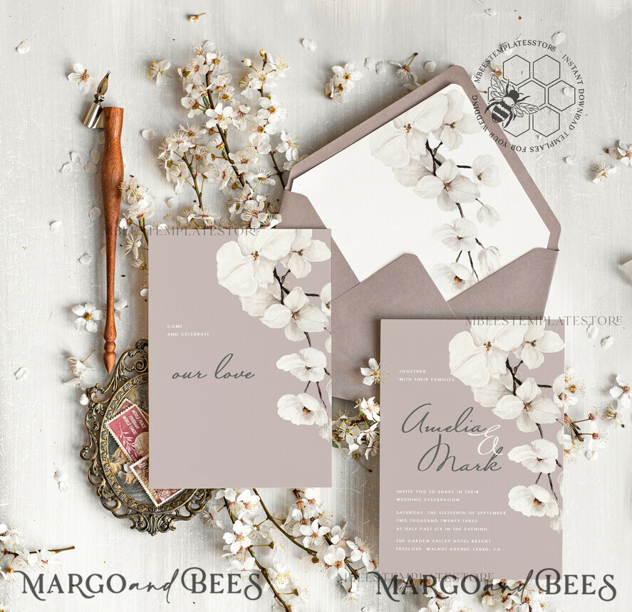 TEMPLETT wedding invitation download Elegant wedding invitation template, Instant download Invite, Printable Invites For Home Printing, violet boho wedding invitations