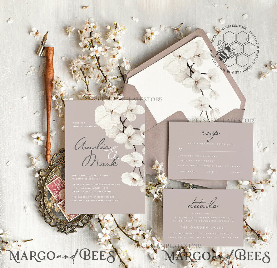 TEMPLETT wedding invitation download Elegant wedding invitation template, Instant download Invite, Printable Invites For Home Printing, violet boho wedding invitations