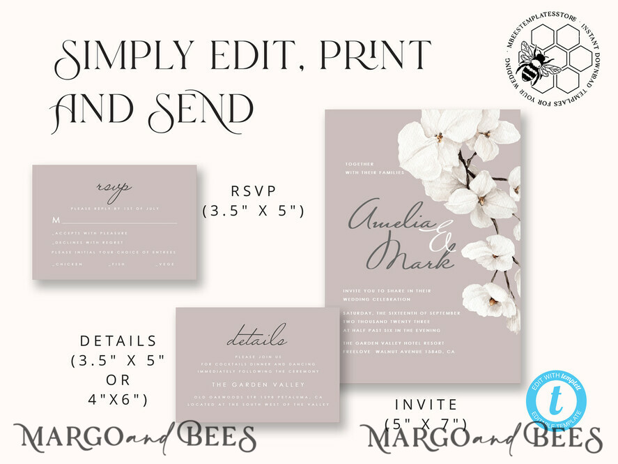 TEMPLETT wedding invitation download Elegant wedding invitation template, Instant download Invite, Printable Invites For Home Printing, violet boho wedding invitations