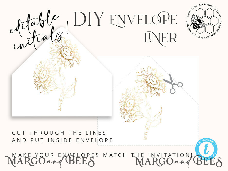 TEMPLETT wedding invitation download Fine art gold sunflowers wedding invitation template, Instant download Boho Wedding Invites, Invitation Printable Template Elegant Invites