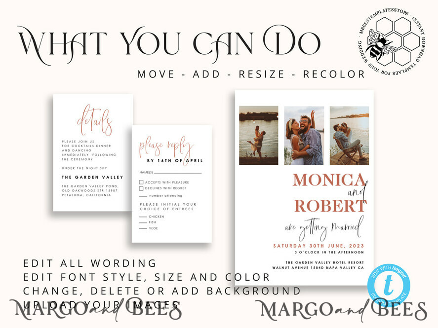 TEMPLETT wedding invitation download Elegant Blush wedding Invitation Suite with Photo Template Instant Download Printable Invites Home Printing Pink Modern Wedding Cards Set