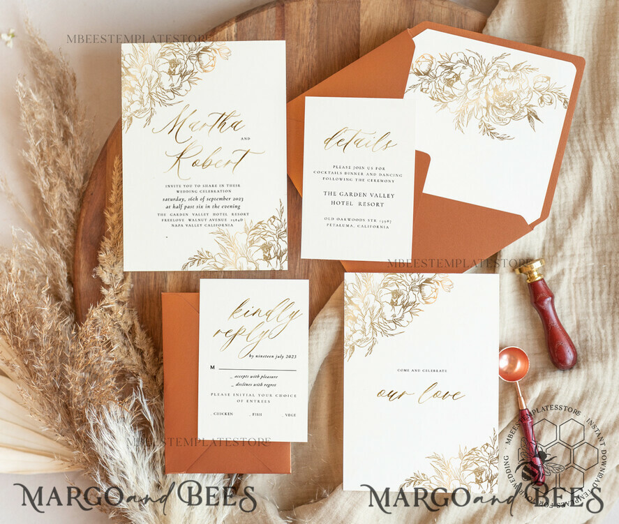 TEMPLETT wedding invitation download Fine art gold  wedding invitation template, Instant download Boho Wedding Invites,  Invitation Printable Template Elegant Invites
