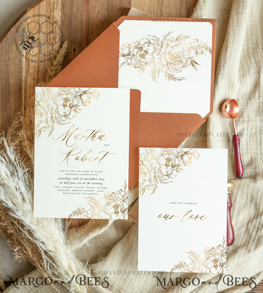 TEMPLETT wedding invitation download Fine art gold  wedding invitation template, Instant download Boho Wedding Invites,  Invitation Printable Template Elegant Invites