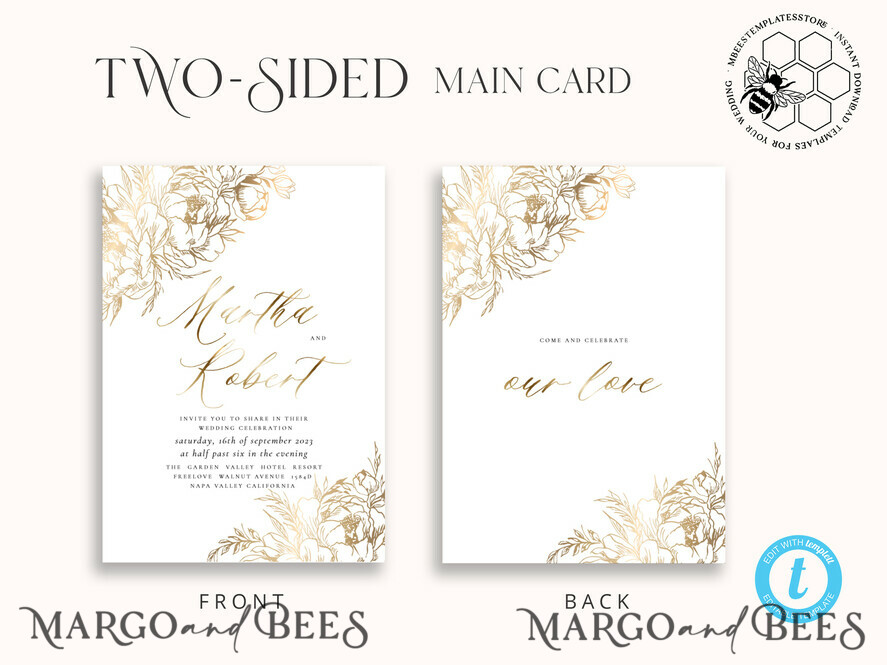 TEMPLETT wedding invitation download Fine art gold  wedding invitation template, Instant download Boho Wedding Invites,  Invitation Printable Template Elegant Invites