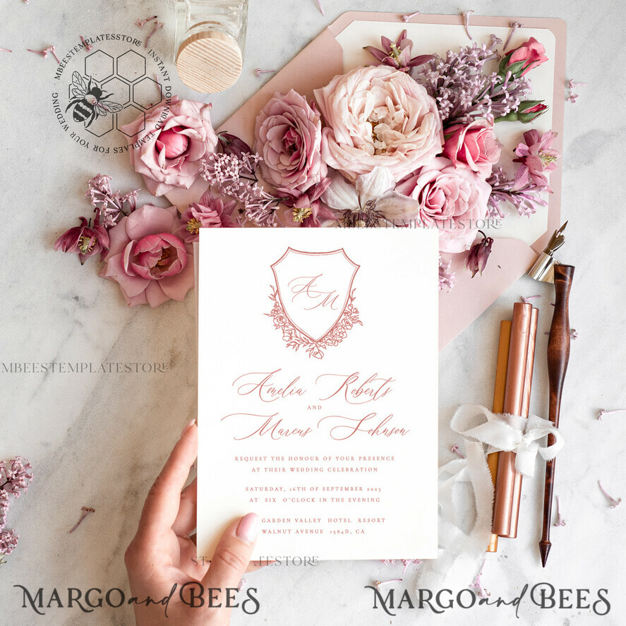 TEMPLETT wedding invitation download Rustic wedding Invitations Set Template, Instant Download Printable Invites Home Printing,Simple Elegant Wedding Invitation Card Set WRoses8
