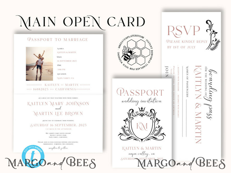 TEMPLETT wedding invitation download passport wedding invitation template, Instant download destination Wedding Invites, travel  Printable Template  Invitations, boarding pass