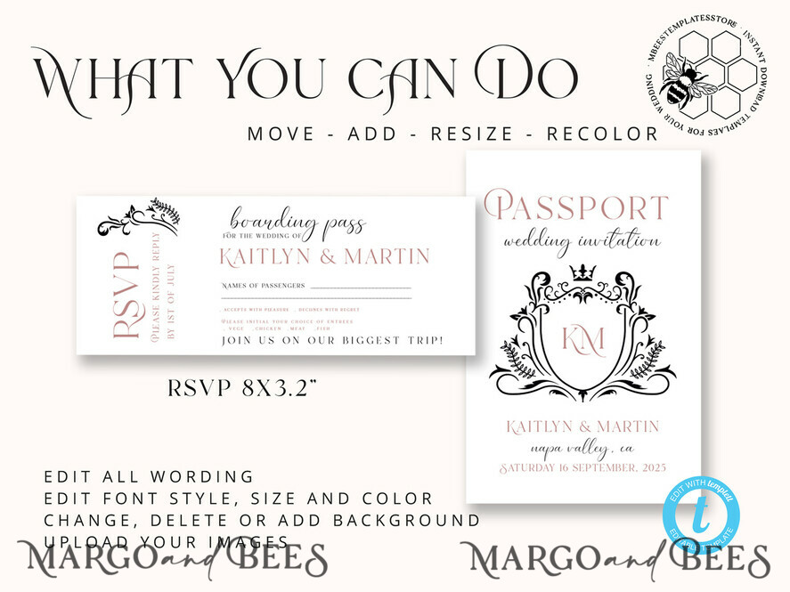 TEMPLETT wedding invitation download passport wedding invitation template, Instant download destination Wedding Invites, travel  Printable Template  Invitations, boarding pass