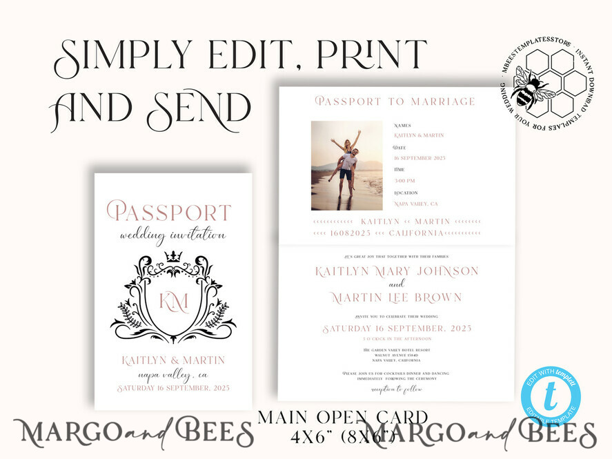 TEMPLETT wedding invitation download passport wedding invitation template, Instant download destination Wedding Invites, travel  Printable Template  Invitations, boarding pass