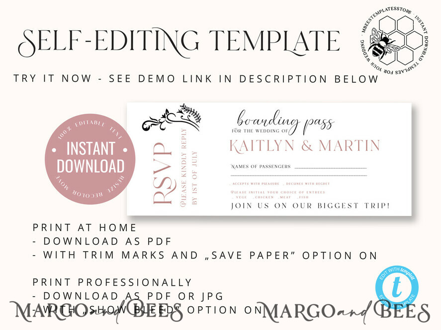 TEMPLETT wedding invitation download passport wedding invitation template, Instant download destination Wedding Invites, travel  Printable Template  Invitations, boarding pass