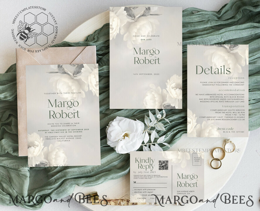 TEMPLETT  
 Hochzeits Einladung Download Elegante Vintage Rosen Malerei Öl Hochzeitskarten Set Vorlage, Sofortiger Download Druckbare Einladungen Heimdruck, Einfache Hochzeitskarten