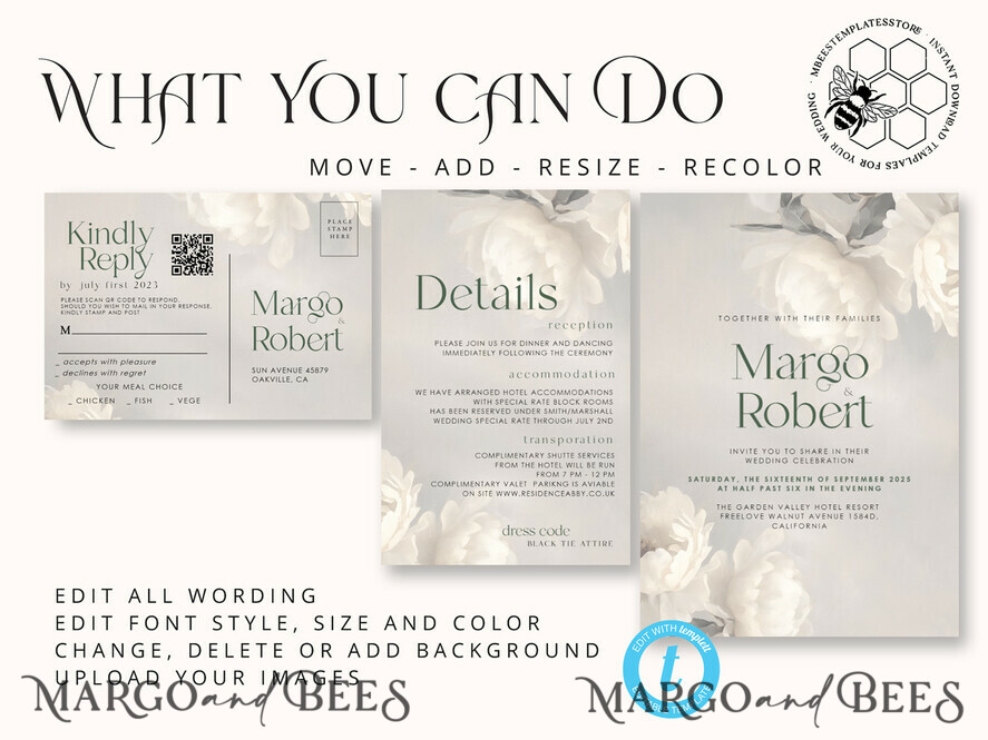 TEMPLETT  
 Hochzeits Einladung Download Elegante Vintage Rosen Malerei Öl Hochzeitskarten Set Vorlage, Sofortiger Download Druckbare Einladungen Heimdruck, Einfache Hochzeitskarten