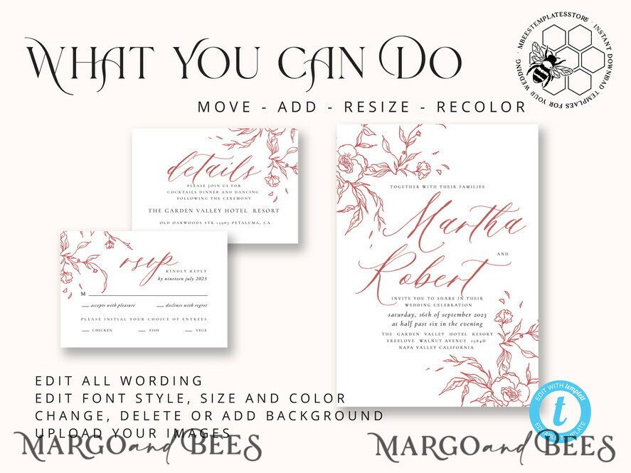 TEMPLETT wedding invitation download Maroon Fall wedding invitation template, Instant download Boho Wedding Invites Autumn Burgundy Invitation Printable Template Simple Fine Art