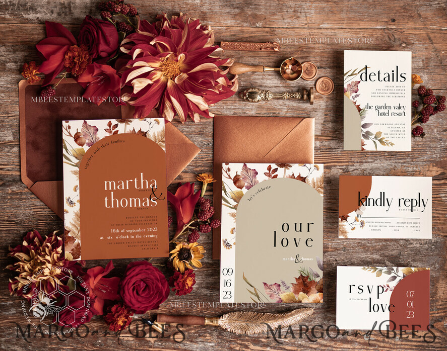 TEMPLETT wedding invitation download Boho Arch wedding Invitations Set Template, Instant Download Printable Invites Home Printing, Simple Wedding Invitation Card Set