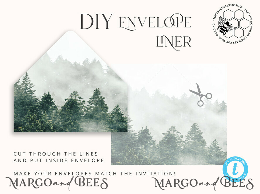 TEMPLETT  
 Hochzeits Einladung Download Hochzeitseinladung Vorlage mit Waldgrün, Sofortiger Download einfacher Hochzeitskarten für Berge, Druckbare Vorlage für Hochzeitseinladungen mit Grünpflanzen, Wald-Einladungen