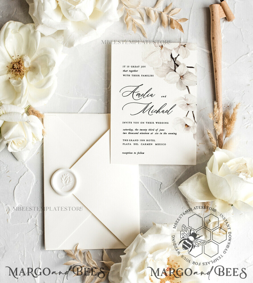 TEMPLETT wedding invitation download Simple wedding invitation template, Instant download Boho Wedding Invites, Elegant Wedding Invitation Printable Template, Modern Invites