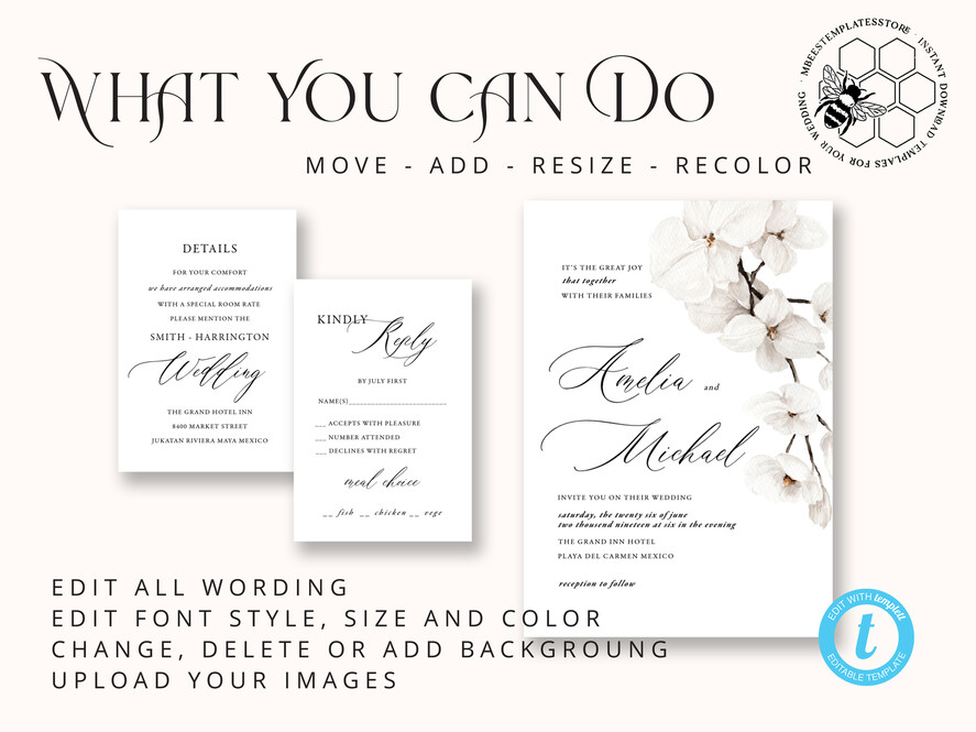 TEMPLETT wedding invitation download Simple wedding invitation template, Instant download Boho Wedding Invites, Elegant Wedding Invitation Printable Template, Modern Invites