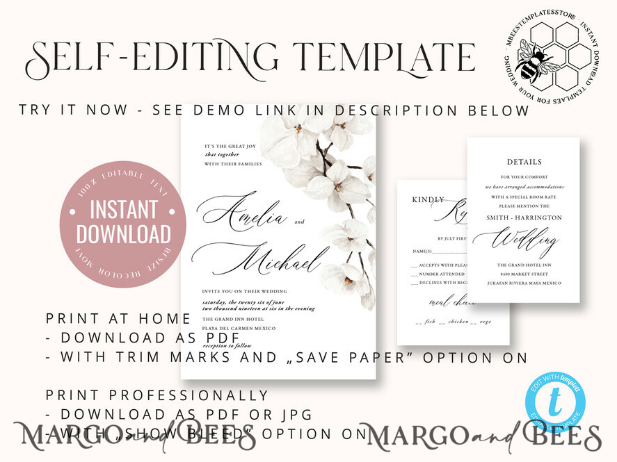 TEMPLETT wedding invitation download Simple wedding invitation template, Instant download Boho Wedding Invites, Elegant Wedding Invitation Printable Template, Modern Invites