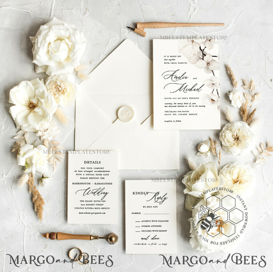 TEMPLETT wedding invitation download Simple wedding invitation template, Instant download Boho Wedding Invites, Elegant Wedding Invitation Printable Template, Modern Invites