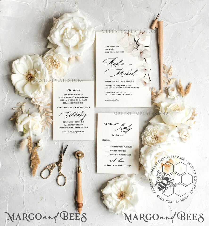 TEMPLETT wedding invitation download Simple wedding invitation template, Instant download Boho Wedding Invites, Elegant Wedding Invitation Printable Template, Modern Invites