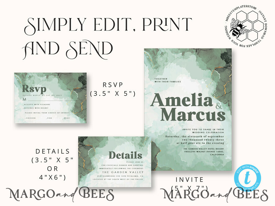 TEMPLETT wedding invitation download Fall Rustic wedding Invitations Set Template, Instant Download Printable Invites Home Printing,  Modern Rustic wedding Invitations Set Template