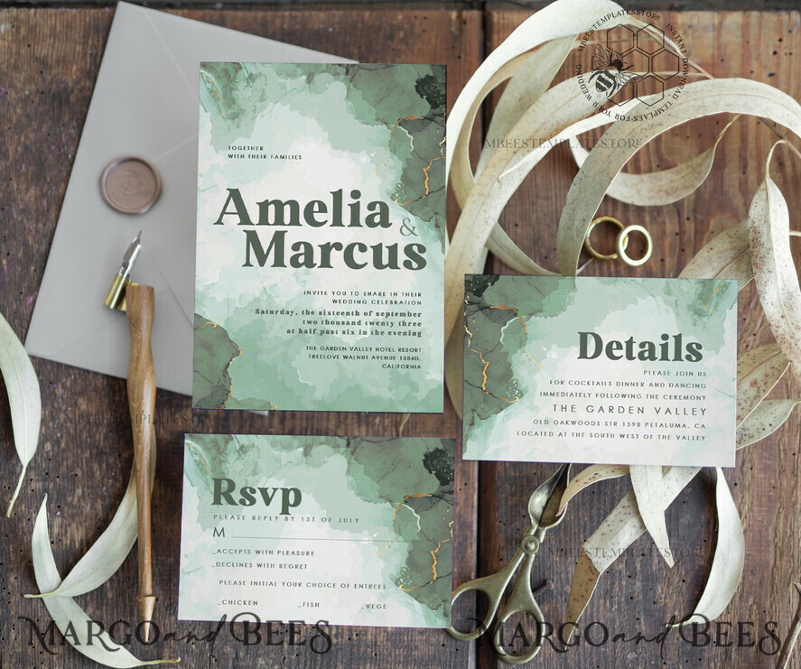 TEMPLETT wedding invitation download Fall Rustic wedding Invitations Set Template, Instant Download Printable Invites Home Printing,  Modern Rustic wedding Invitations Set Template