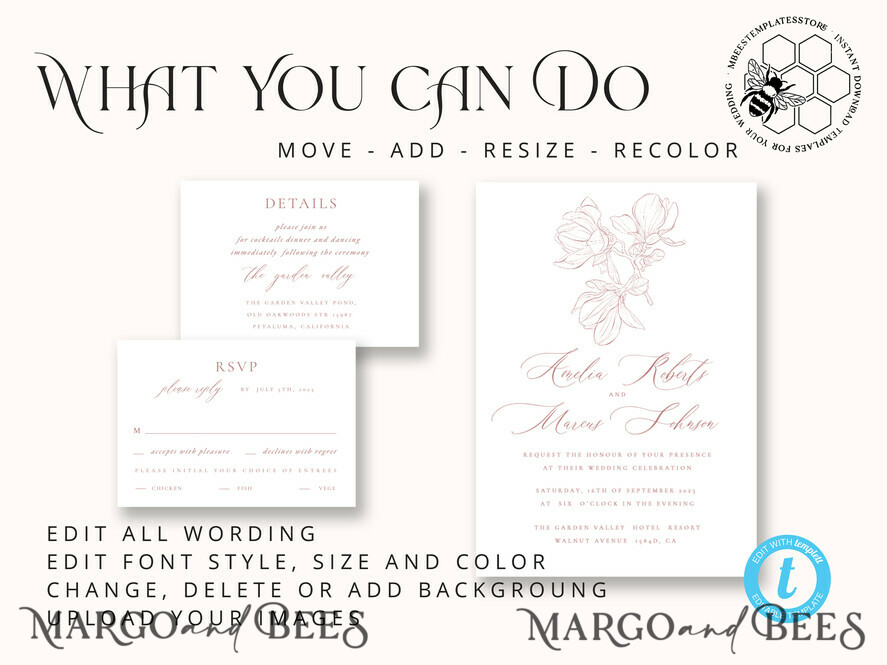 TEMPLETT wedding invitation download Elegant Spring Blush wedding Invitation Suite with Photo Template Instant Download Printable Invites Home Printing Pink Modern Wedding Cards Set