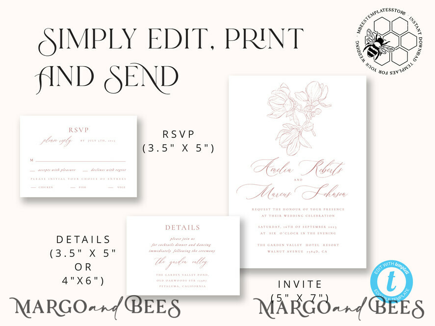 TEMPLETT wedding invitation download Elegant Spring Blush wedding Invitation Suite with Photo Template Instant Download Printable Invites Home Printing Pink Modern Wedding Cards Set