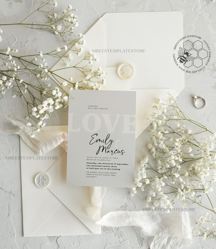 TEMPLETT wedding invitation download Simple wedding invitation template, Instant download Boho Wedding Invites, Elegant Wedding Invitation Printable Template, Modern Invites