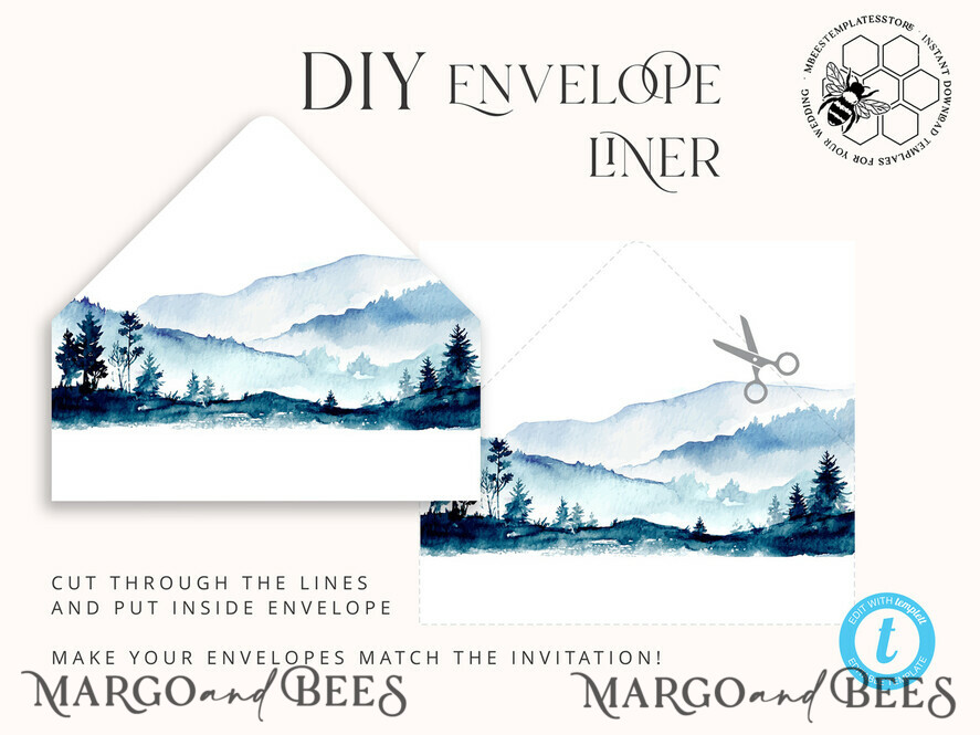 TEMPLETT wedding invitation download Blue Mountain wedding invitation template, Instant download Mountain Simple Wedding Invites, Forest Wedding Invitation Printable Template, Forest invites