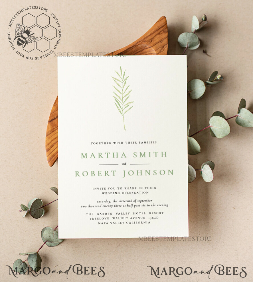TEMPLETT wedding invitation download Sage Green wedding invitation template, Instant download Greenery Wedding Invites, Eucalyptus  Garden Wedding Invitation Printable