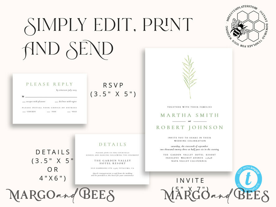 TEMPLETT wedding invitation download Sage Green wedding invitation template, Instant download Greenery Wedding Invites, Eucalyptus  Garden Wedding Invitation Printable