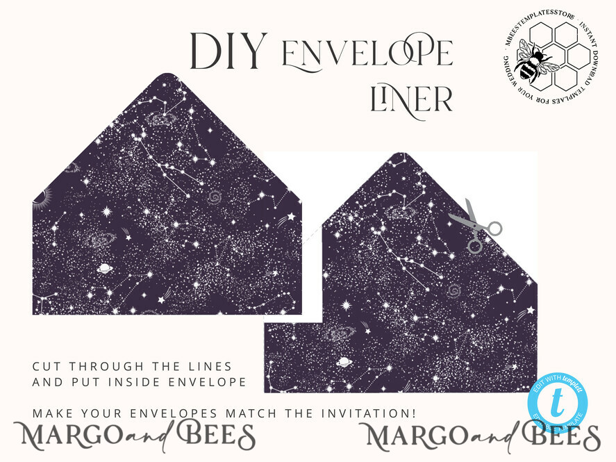 TEMPLETT wedding invitation download Moon wedding invitation template, Instant download Tarot Invites, Moon and Stars Purple Invitation Printable Templates, Self Editabe Wedding Invitation Suite