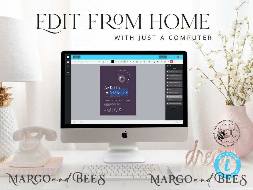 TEMPLETT wedding invitation download Moon wedding invitation template, Instant download Tarot Invites, Moon and Stars Purple Invitation Printable Templates, Self Editabe Wedding Invitation Suite