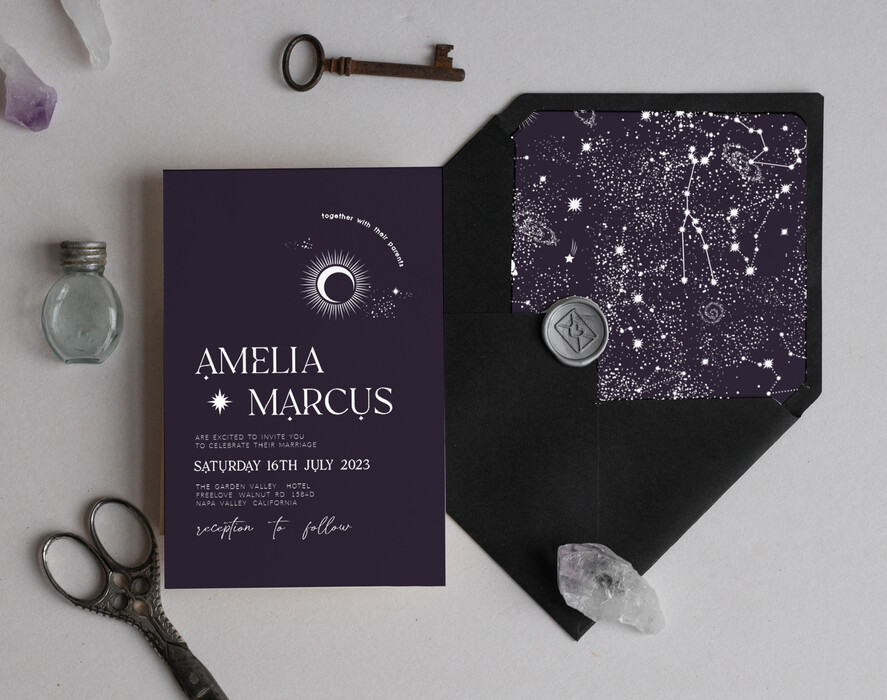 TEMPLETT wedding invitation download Moon wedding invitation template, Instant download Tarot Invites, Moon and Stars Purple Invitation Printable Templates, Self Editabe Wedding Invitation Suite