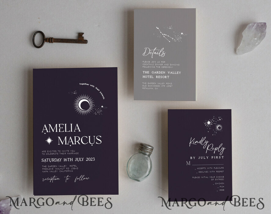 TEMPLETT wedding invitation download Moon wedding invitation template, Instant download Tarot Invites, Moon and Stars Purple Invitation Printable Templates, Self Editabe Wedding Invitation Suite