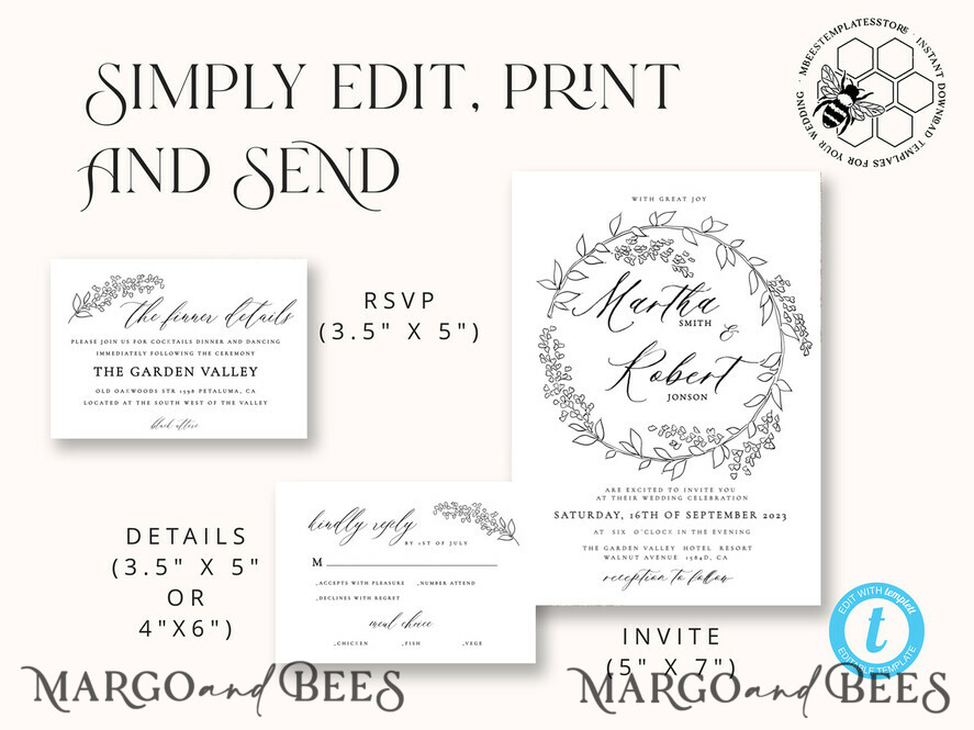 TEMPLETT wedding invitation download Fine art wedding invitation template, Instant download Boho Wedding Invites, Simple Wedding Invitation Printable Template, Elegant Invites