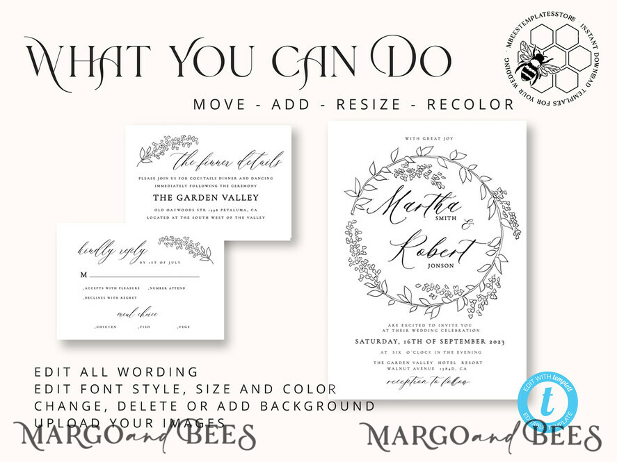 TEMPLETT wedding invitation download Fine art wedding invitation template, Instant download Boho Wedding Invites, Simple Wedding Invitation Printable Template, Elegant Invites