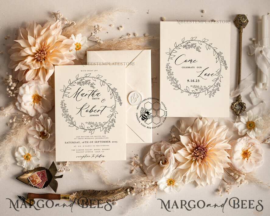 TEMPLETT wedding invitation download Fine art wedding invitation template, Instant download Boho Wedding Invites, Simple Wedding Invitation Printable Template, Elegant Invites