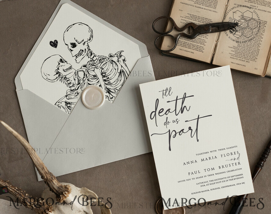 TEMPLETT wedding invitation download Black wedding invitation template, Instant download tarot Wedding Invites, Goth Wedding Invitation Printable Template, skeleton invites