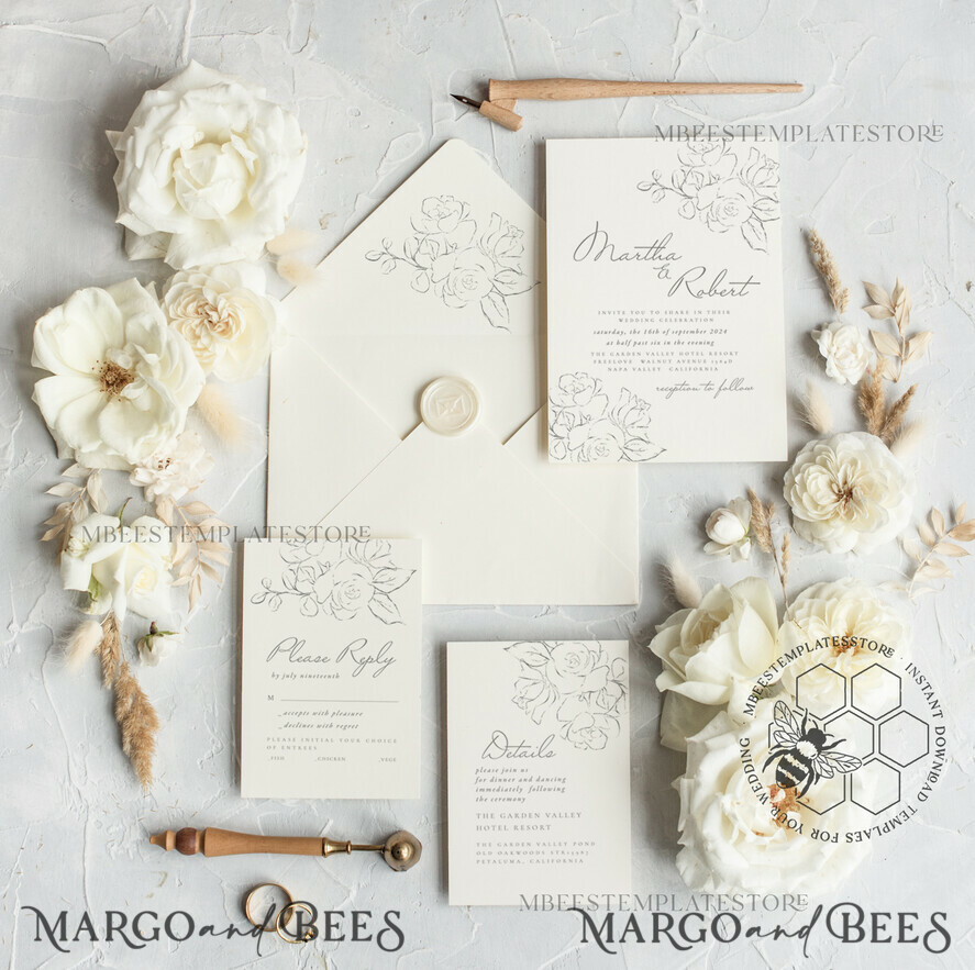 TEMPLETT wedding invitation download Fine art wedding invitation template, Instant download minimalist Wedding Invites, Simple Wedding Invitation Printable Template Invitations