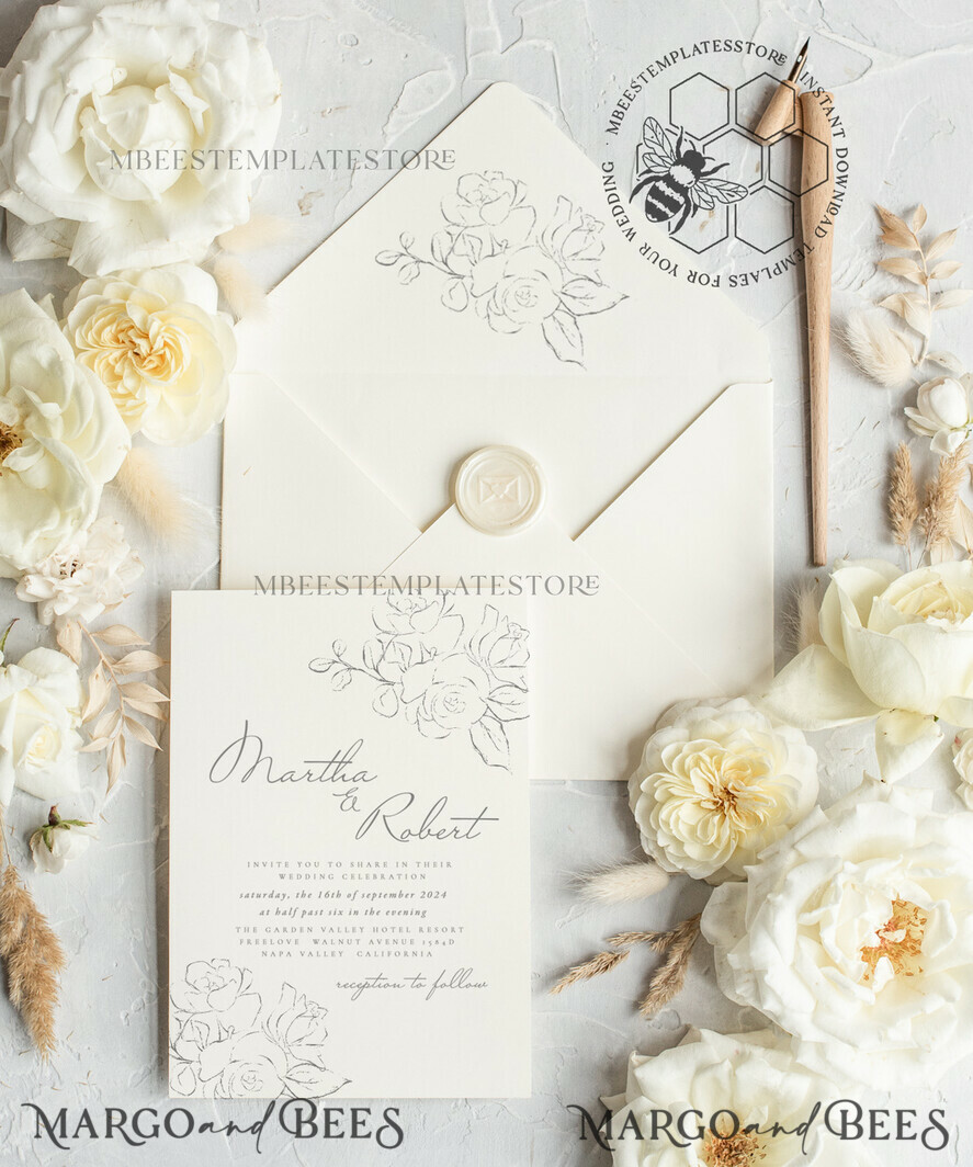 TEMPLETT wedding invitation download Fine art wedding invitation template, Instant download minimalist Wedding Invites, Simple Wedding Invitation Printable Template Invitations