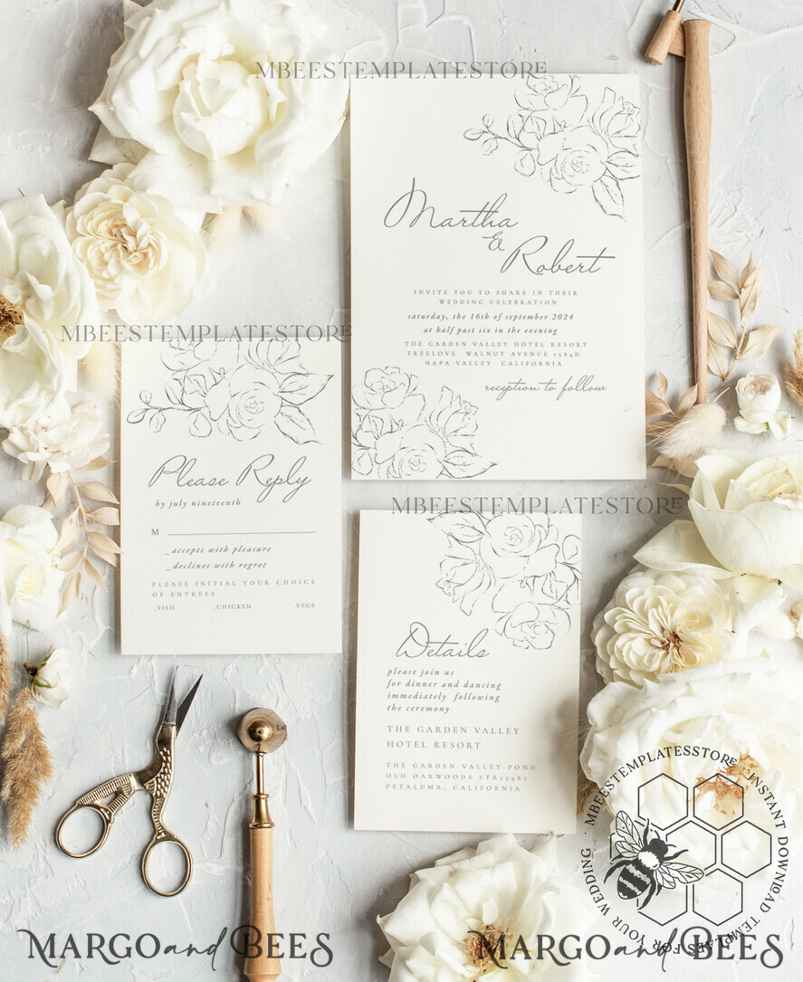 TEMPLETT wedding invitation download Fine art wedding invitation template, Instant download minimalist Wedding Invites, Simple Wedding Invitation Printable Template Invitations