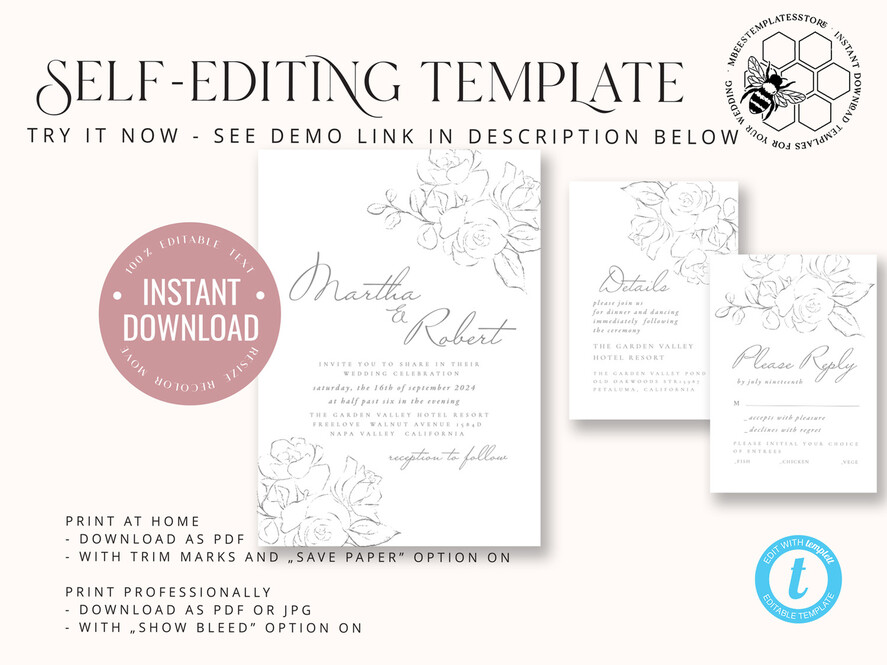 TEMPLETT wedding invitation download Fine art wedding invitation template, Instant download minimalist Wedding Invites, Simple Wedding Invitation Printable Template Invitations