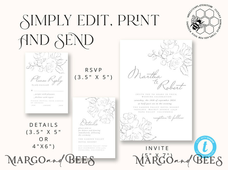 TEMPLETT wedding invitation download Fine art wedding invitation template, Instant download minimalist Wedding Invites, Simple Wedding Invitation Printable Template Invitations