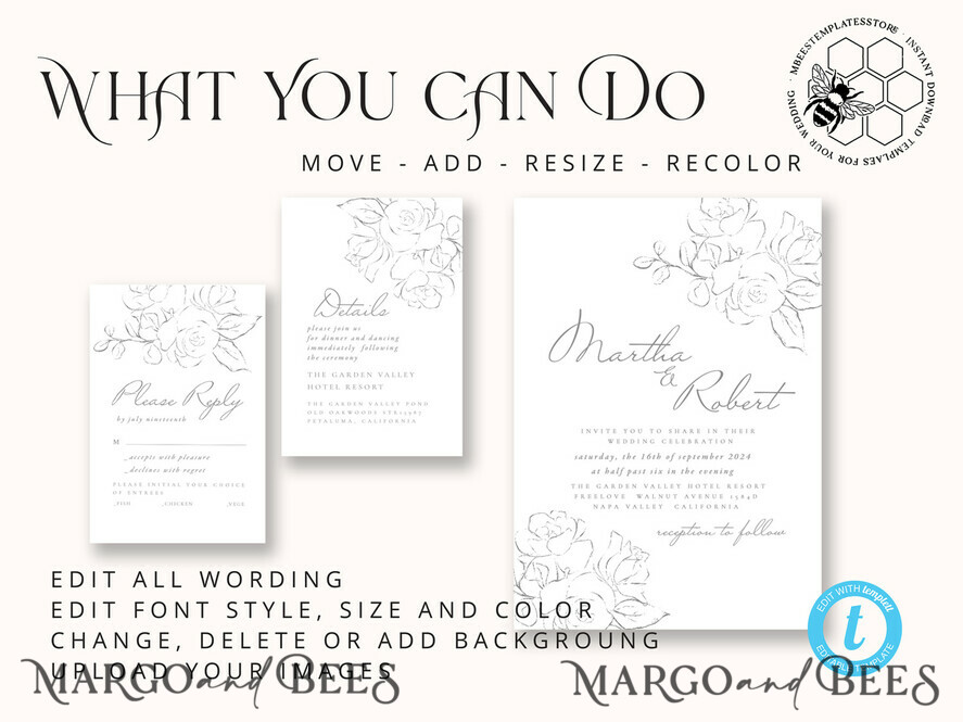 TEMPLETT wedding invitation download Fine art wedding invitation template, Instant download minimalist Wedding Invites, Simple Wedding Invitation Printable Template Invitations