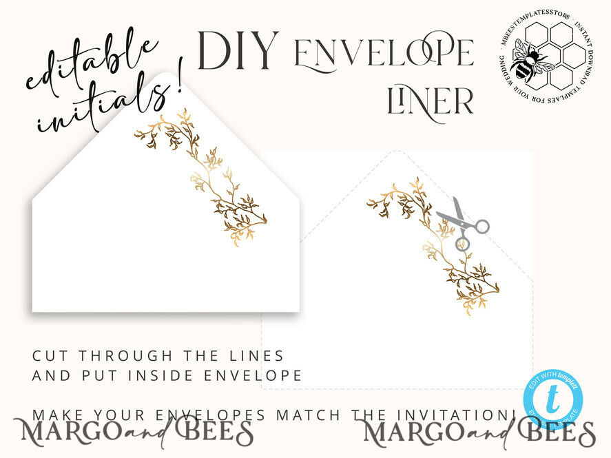 TEMPLETT wedding invitation download Fine art gold wedding invitation template, Instant download Boho Wedding Invites, Simple Golden Fall Invitation Printable Template, Autumn weddig invitation template